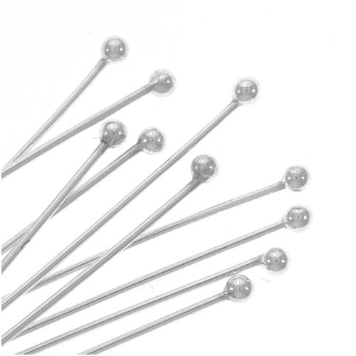 Head Pins, with Ball Head 2 Inches Long and 24 Gauge Thick Sterling Silver (10 Pieces)
