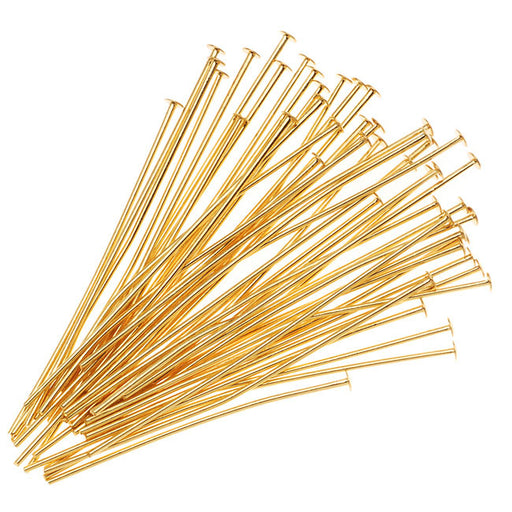 Head Pins, 1.5 Inches Long and 22 Gauge Thick, 22K Gold Plated (50 Pieces)