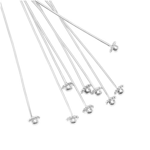 Beadalon Head Pin, Coil Dome 2 Inches Long and 21 Gauge Thick, Silver Plated (10 Pieces)