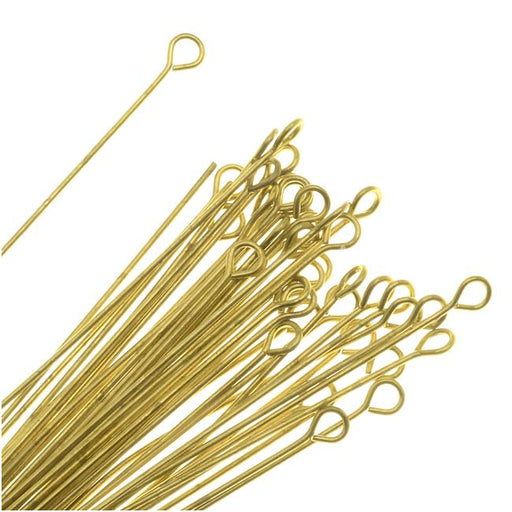 Open Eye Pins, 2 Inches Long and 22 Gauge Thick, Brass (50 Pieces)