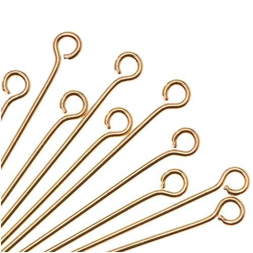 Open Eye Pins, 22K Gold Plated, 1.5 Inches Long and 21 Gauge Thick (50 Pieces)