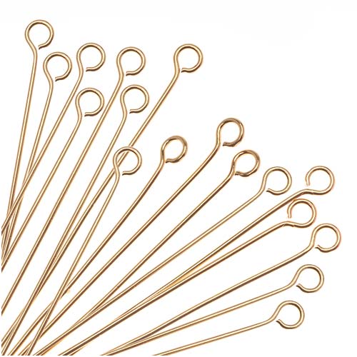 Open Eye Pins, 2 Inches Long and 22 Gauge Thick, 22K Gold Plated (50 Pieces)