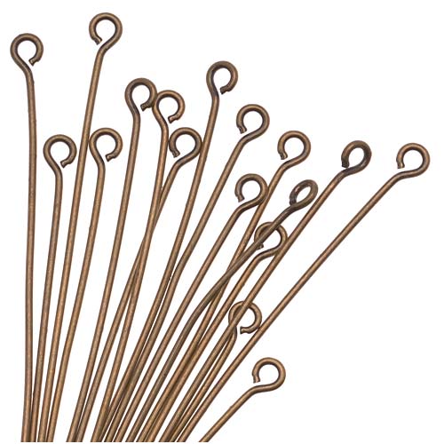Open Eye Pins, Antiqued Brass, 1.5 Inches Long and 21 Gauge Thick, (50 Pieces)