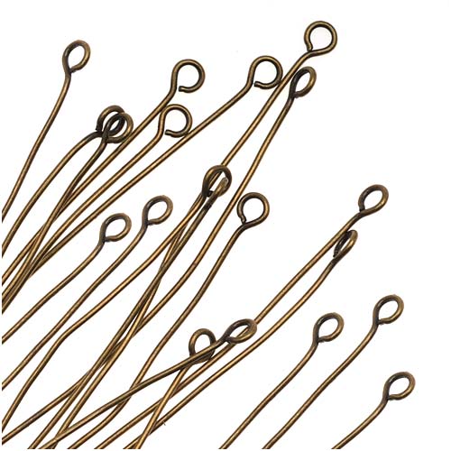 Open Eye Pins, 2 Inches Long and 22 Gauge Thick, Antiqued Brass (50 Pieces)