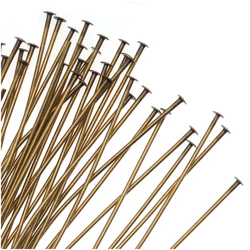 Head Pins, 2 Inches Long and 21 Gauge Thick, Antiqued Brass (50 Pieces)