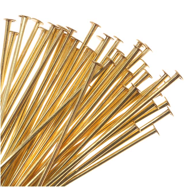 Head Pins, 1.5 Inches Long and 21 Gauge Thick, Brass (50 Pieces)