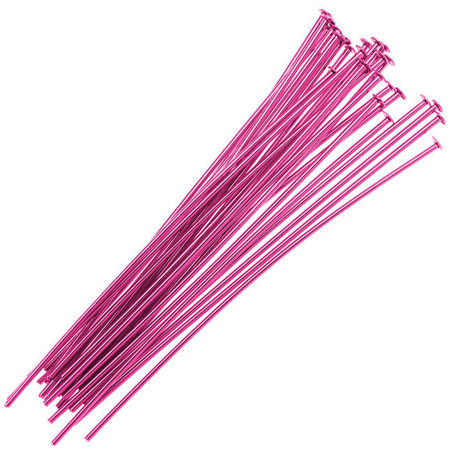 Head Pins, 2 Inches Long and 21 Gauge Thick, Fuchsia Pink (25 Pieces)