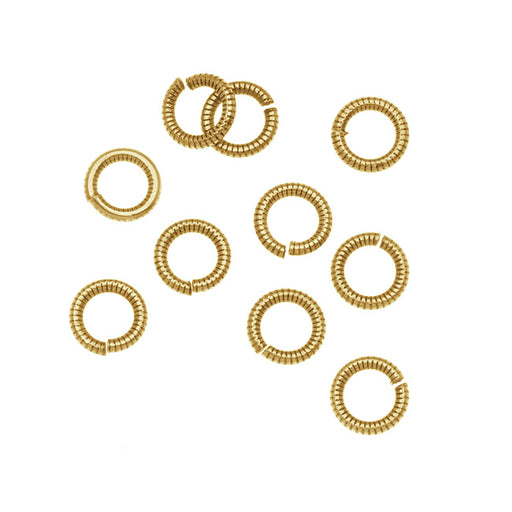 Nunn Design Antiqued 24kt Gold Plated Open Jump Rings Etched 6.5mm 17 Gauge (10 pcs)