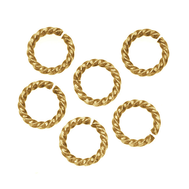 Nunn Design Antiqued 24kt Gold Plated Open Jump Rings Twist 11.5mm 14 Gauge (10 pcs)