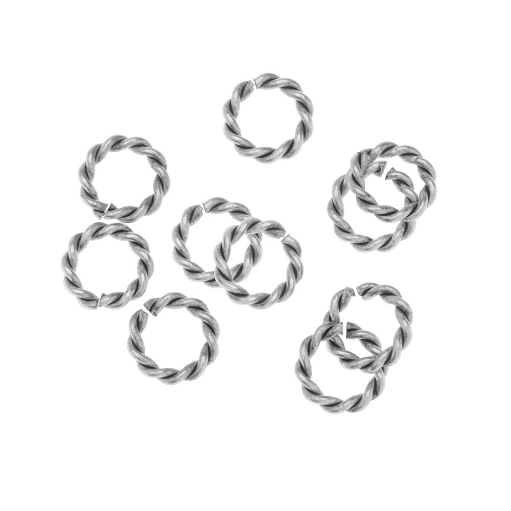 Nunn Design Jump Ring, Twisted Rope Open 17 Gauge, 8mm, 10 Pieces, Antiqued Silver, Adult Unisex