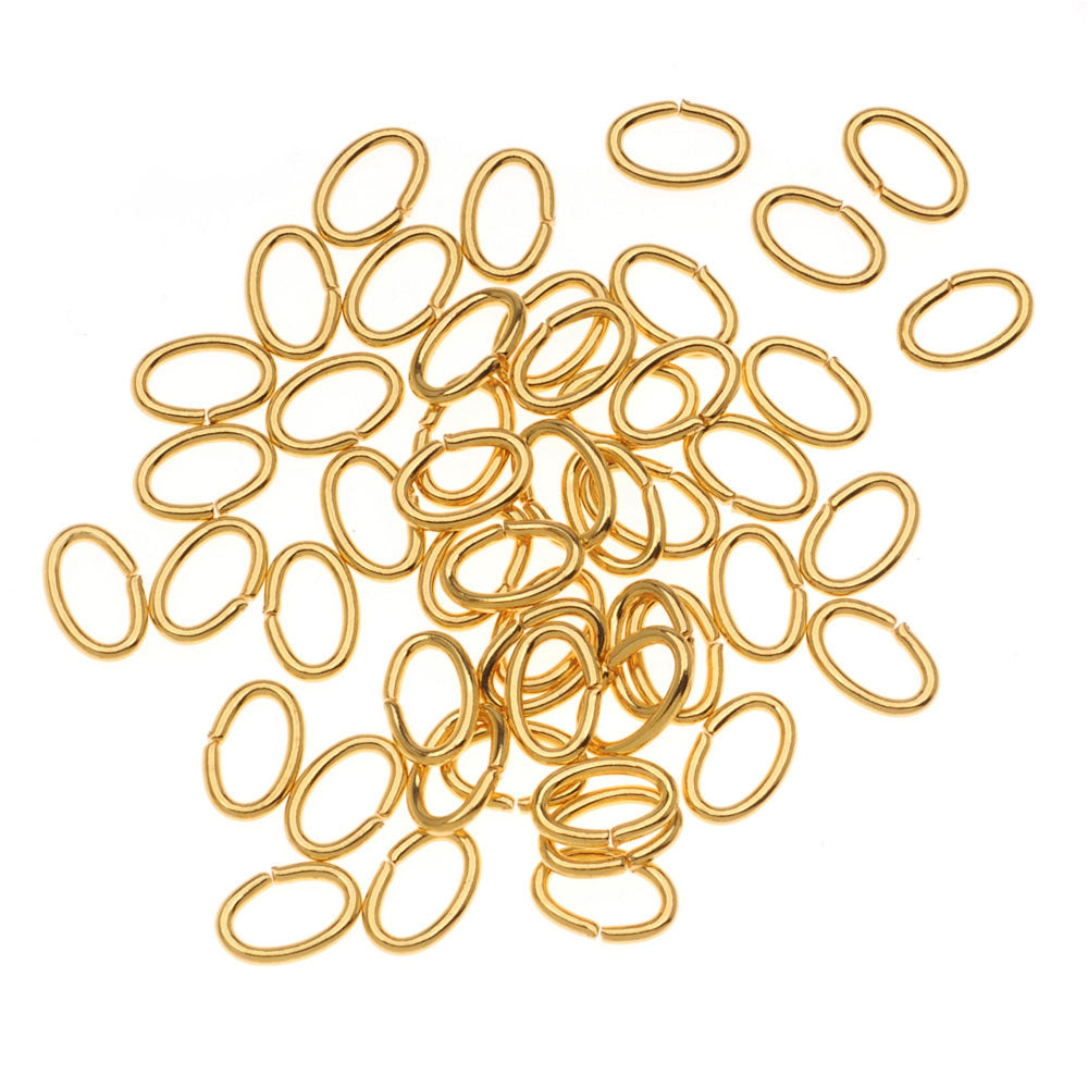 22K Gold Plated Open Jump Rings Oval 4x6mm 20 Gauge (50 pcs)