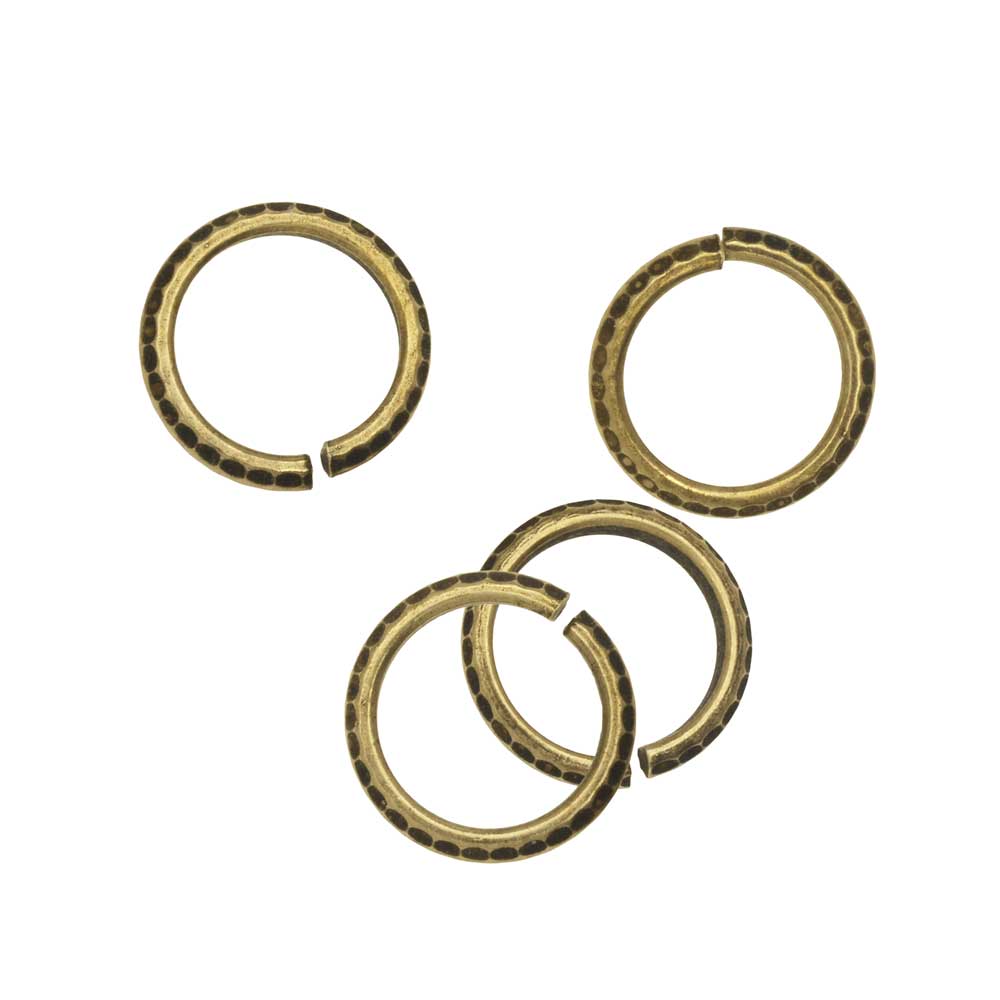 Nunn Design Jump Ring, Hammered Open 14 Gauge, 10.5mm, Antiqued Gold (4 Pieces)