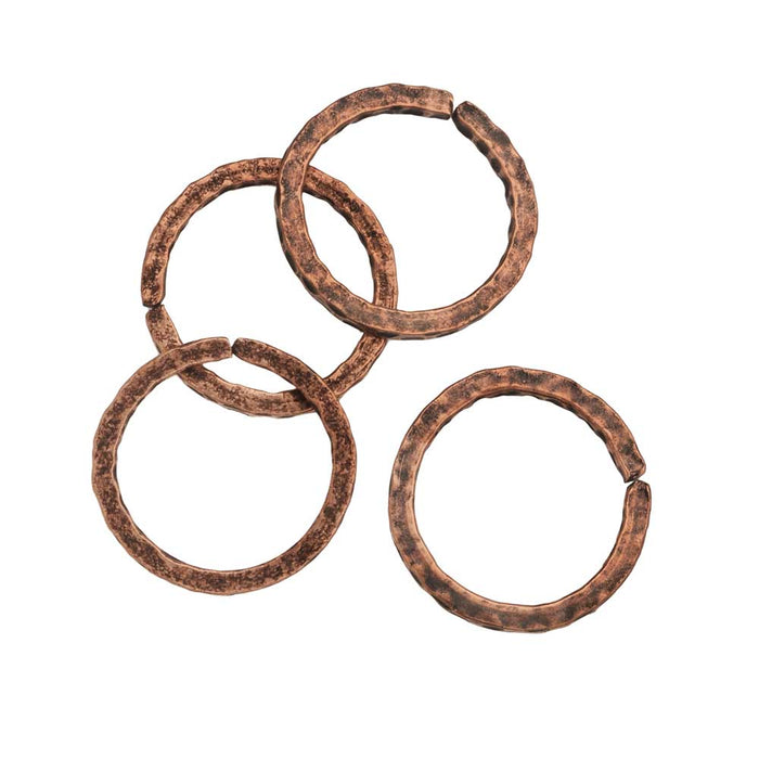 Nunn Design Jump Ring, Hammered Square Wire Open 16 Gauge, 12.5mm, Antiqued Copper (4 Pieces)