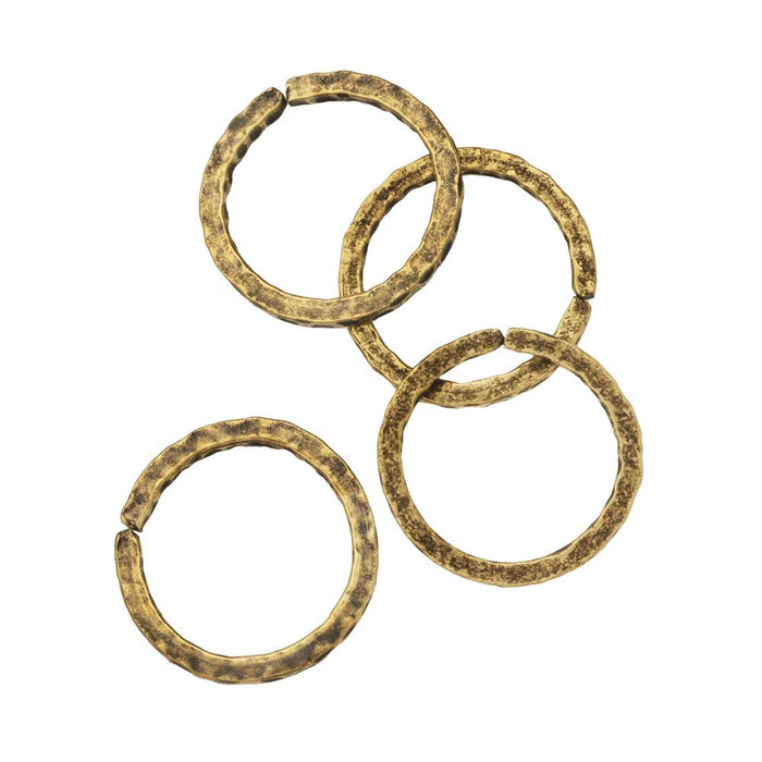 Nunn Design Jump Ring, Hammered Square Wire Open 16 Gauge, 12.5mm, Antiqued Gold (4 Pieces)