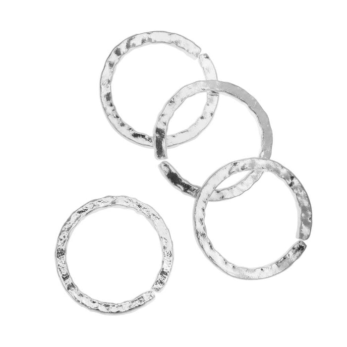 Nunn Design Jump Ring, Hammered Square Wire Open 16 Gauge, 12.5mm, Bright Silver (4 Pieces)