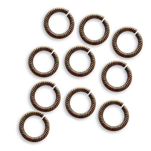 Vintaj Jump Rings, Open 9.5mm Diameter 14 Gauge with Etched Surface Natural Brass (10 Pieces)