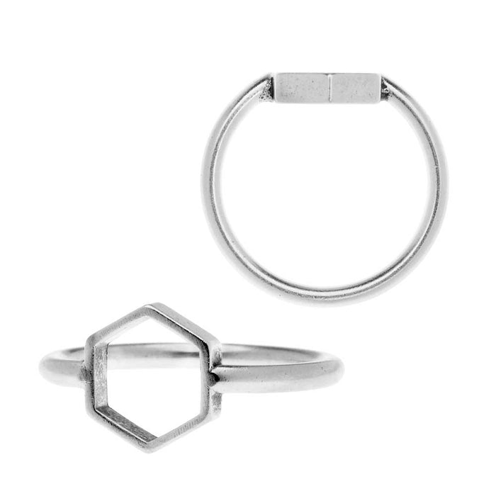 Nunn Design Ring, Open Frame Itsy Hexagon Size 7, Antiqued Silver (1 Piece)