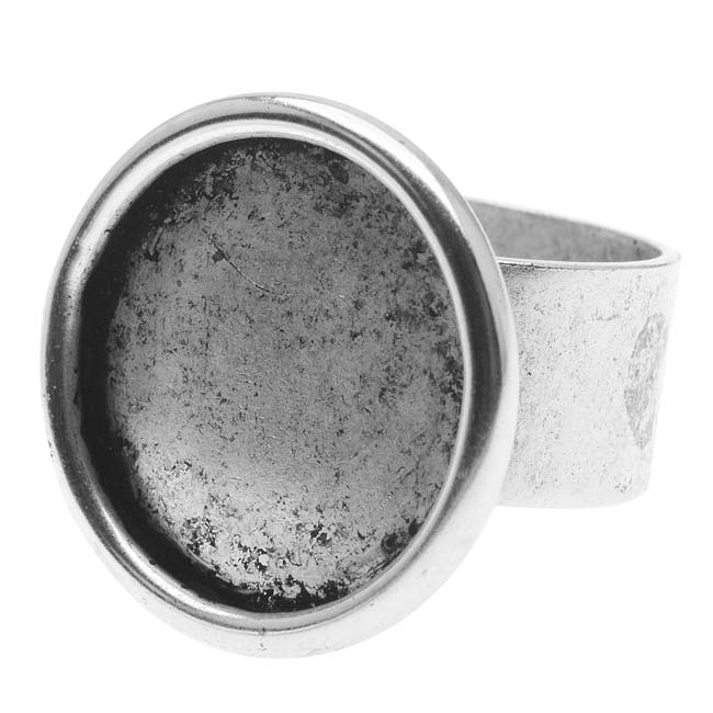 Nunn Design Antiqued Silver Plated Pewter Large 18mm Bezel Round Adjustable Ring