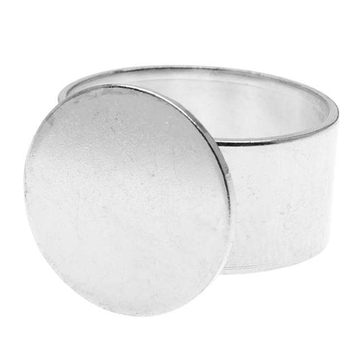 Nunn Design Bright Silver Plated Pewter 16mm Round Glue-On Adjustable Ring (1 Piece)