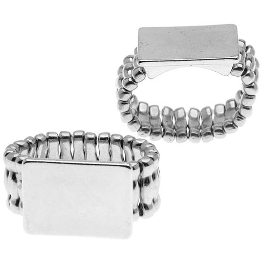 Silver Tone Stretch Ring With Flat Rectangle Pad - 18mm (2 pcs)