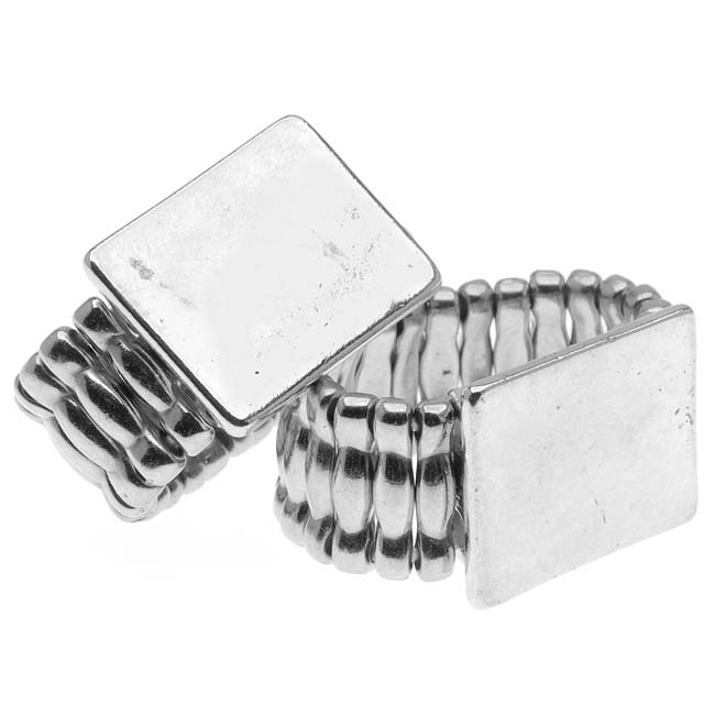 Silver Tone Stretch Ring With Flat Rectangle Pad - 18mm (2 pcs)