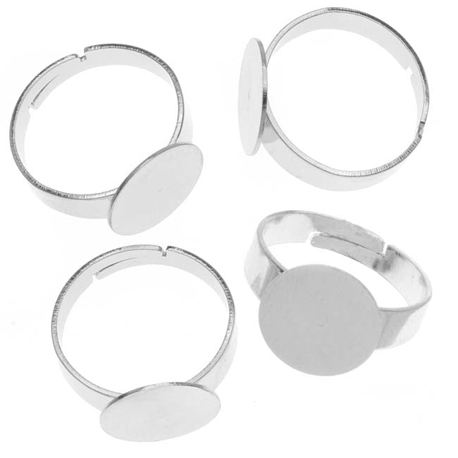 Nickel Alloy Color Adjustable Ring With 12mm Glue On Plate (4 pcs)