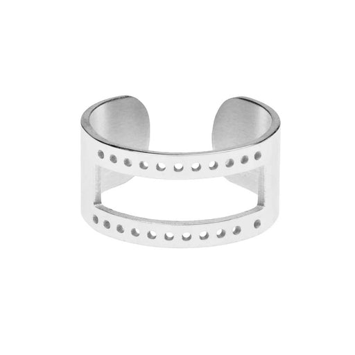 Centerline Beadable Adjustable Ring, with Rectangular Cutout and Holes 10mm Wide, Silver Plated