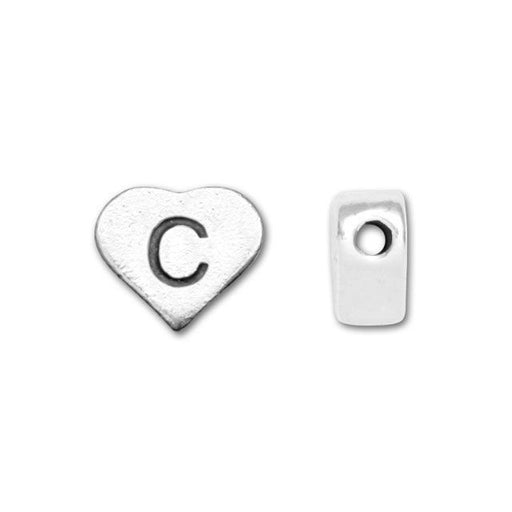 Alphabet Bead, Heart Letter "C" 7x6mm, Sterling Silver (1 Piece)