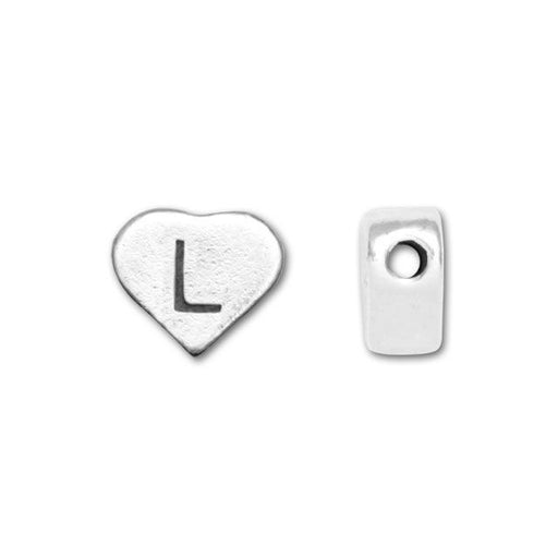 Alphabet Bead, Heart Letter "L" 7x6mm, Sterling Silver (1 Piece)