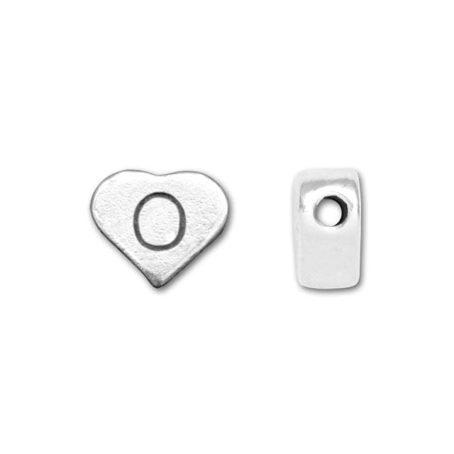 Alphabet Bead, Heart Letter "O" 7x6mm, Sterling Silver (1 Piece)