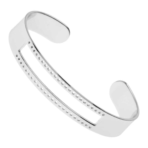 Centerline Beadable Cuff Bracelet, with Rectangular Cutout and Holes 10x58mm, Silver Plated (1 Piece)