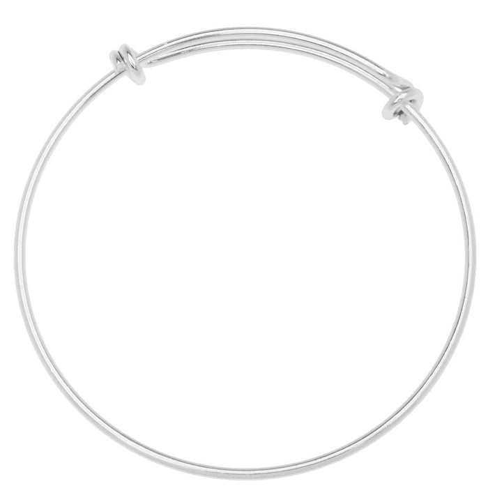 Expandable Charm Bangle Bracelet, Double Bar with 14 Gauge Wire, Silver Plated (1 Piece)