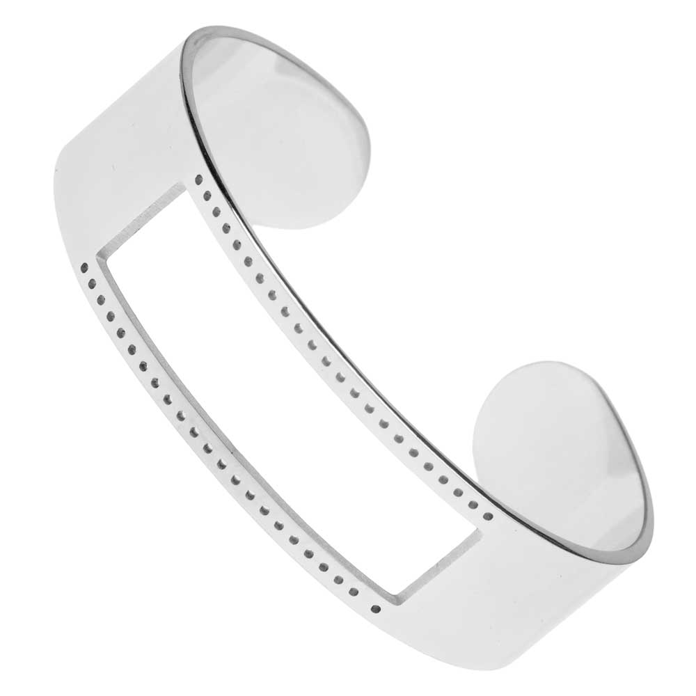 Centerline Beadable Cuff Bracelet, with Rectangular Cutout and Holes 16x58mm, Silver Plated (1 Piece)