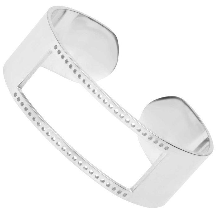 Centerline Beadable Cuff Bracelet, Cutout and Holes 18mm, Rhodium Plated (1 Piece)