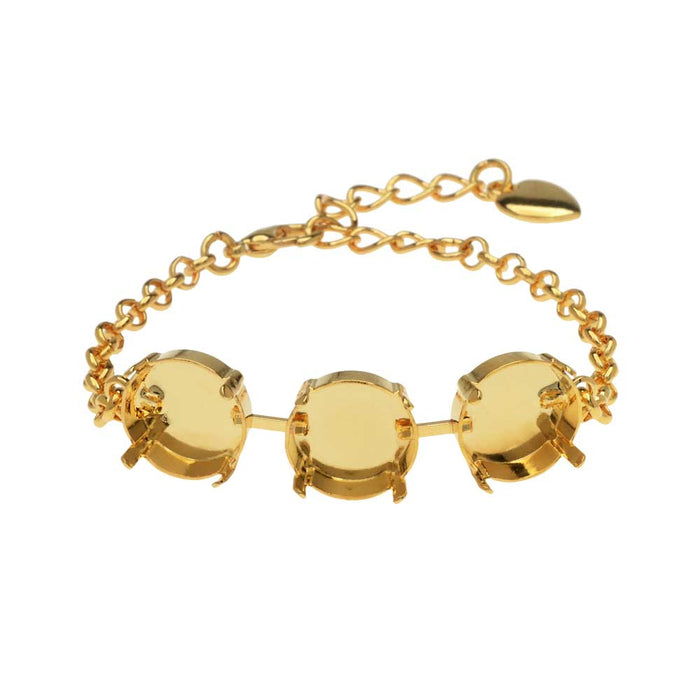 Gita Jewelry Almost Done Bracelet, Setting for 3 14mm PRESTIGE Crystal Rivolis w/Chain, Gold Plated