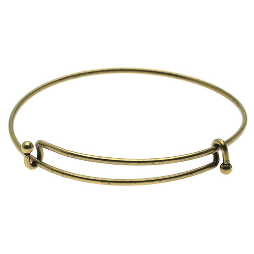 Expandable Charm Bangle Bracelet, Double Bar, 1 Bracelet, Antiqued Brass