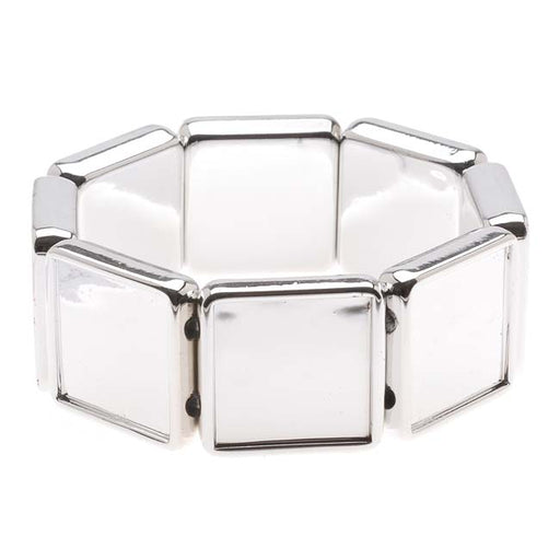 Silver Tone Plastic Stretch Bezel Collage Bracelet 20mm Squares - 7 Inches (1 pcs)
