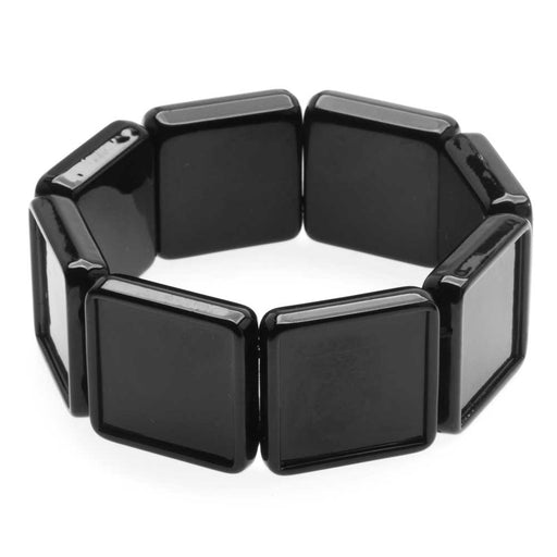 Black Plastic Stretch Bezel Collage Bracelet 20mm Squares - 7 Inches (1 pcs)