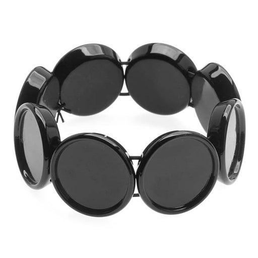 Black Plastic Stretch Bezel Collage Bracelet 20mm Round - 7 Inch (1 pcs)
