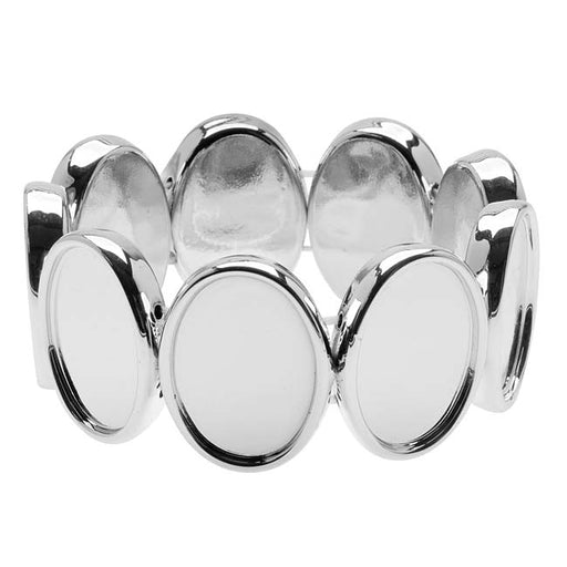 Silver Tone Plastic Stretch Bezel Collage Bracelet 25x18mm Ovals - 7 Inch (1 pcs)