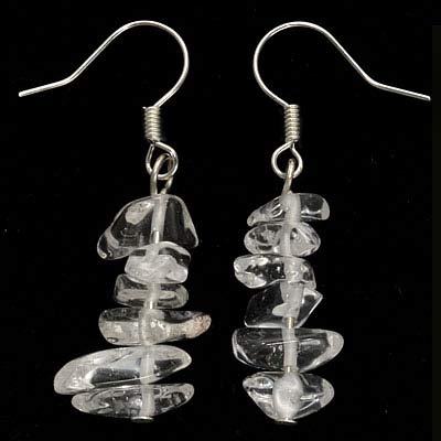 Clear Quartz Chips Silver Plated Drop Earrings (1 Pair)
