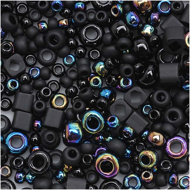 Toho Multi-Shape Glass Beads 'Borakku' Black Color Mix 8 Gram Tube