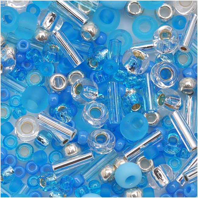 Toho Multi-Shape Glass Beads 'Aozora' Blue/Silver Color Mix 8 Gram Tube