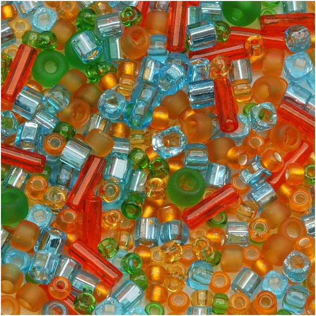 Toho Assorted Glass Beads 'Haiku' Orange/Green/Blue Mix 8g