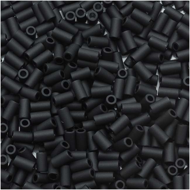 Toho Bugle Tube Beads Size #1 / 2x3mm Opaque Frosted Jet 8 Grams