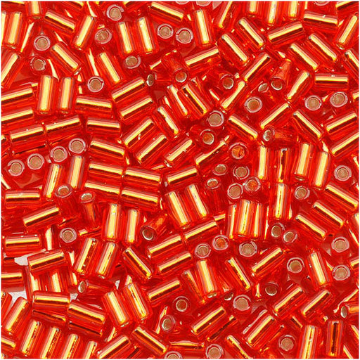 Toho Bugle Tube Beads Size #1 / 2x3mm Silver Lined Siam Ruby 8 Grams