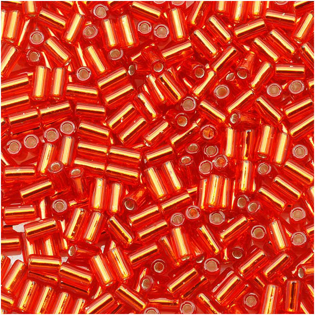 Toho Bugle Tube Beads Size #1 / 2x3mm Silver Lined Siam Ruby 8 Grams