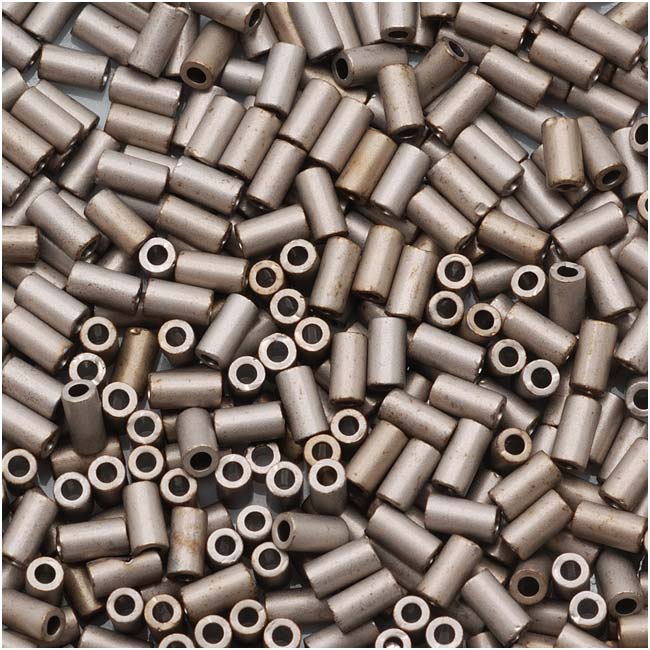 Toho Bugle Tube Beads Size #1 / 2x3mm Metallic Silver Frosted Antique Silver 8g