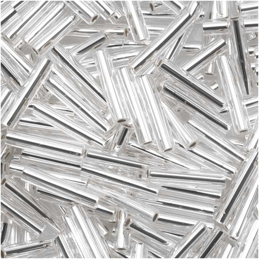 Toho Bugle Tube Beads Size #3 2x9mm Silver Lined Crystal 10 Grams