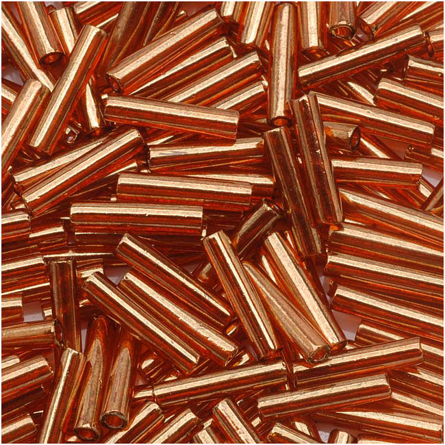 Toho Bugle Tube Beads Size #3 2x9mm Gold Lustered African Sunset 10 Grams